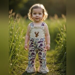 Sassy Kids Camo Deer Applique Ruffle Jumpsuit Sz 2T